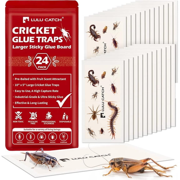 Cricket & Insect Glue Traps 24 Pack, Adhesive Bug Catcher, Pre-Baited Spider Scorpion Trap, Non-Toxic Glue Boards Indoor for Home Catching Bugs,Small Mice & Rodents, Pet Safe Pest Control