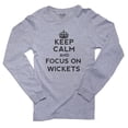 thumbnail image 1 of Cricket Keep Calm and Focus On Wickets Hilarious Men's Long Sleeve Grey T-Shirt, 1 of 2