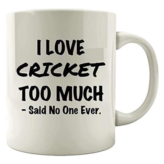 Cricket Lover 11 oz Coffee Mug - Ball & Paddle Design White Ceramic Gift