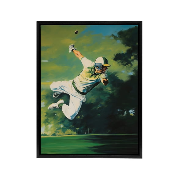 Cricket Match Outfield Diving Catch Black Framed Canvas Wall Art Print 12X16"