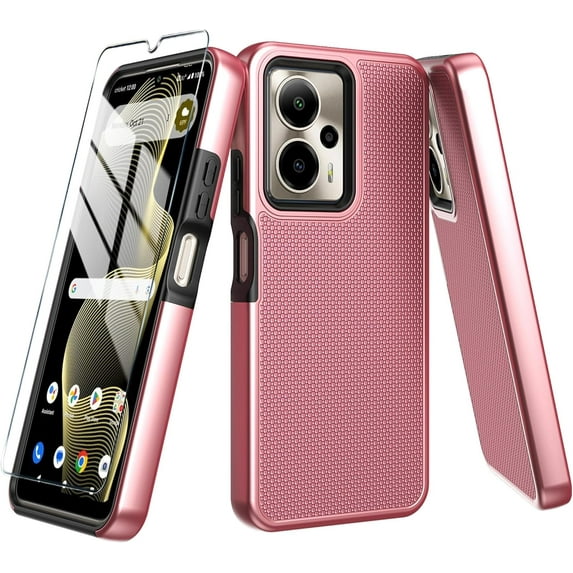 for Cricket Outlast 5G 2024/AT&T Motivate Pro 5G Case with Tempered Glass Screen Protector,Dual Layer Heavy Duty Shockproof Protection (Cricket Outlast 5G 2024,GRose Gold)