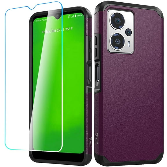 For Cricket Outlast 5G (2024) Tough Shock Absorption Hybrid Dual Layer Hard PC TPU Rubber with Screen Protector Tempered Glass Cover ,Xpm Phone Case [ Dark Purple ]