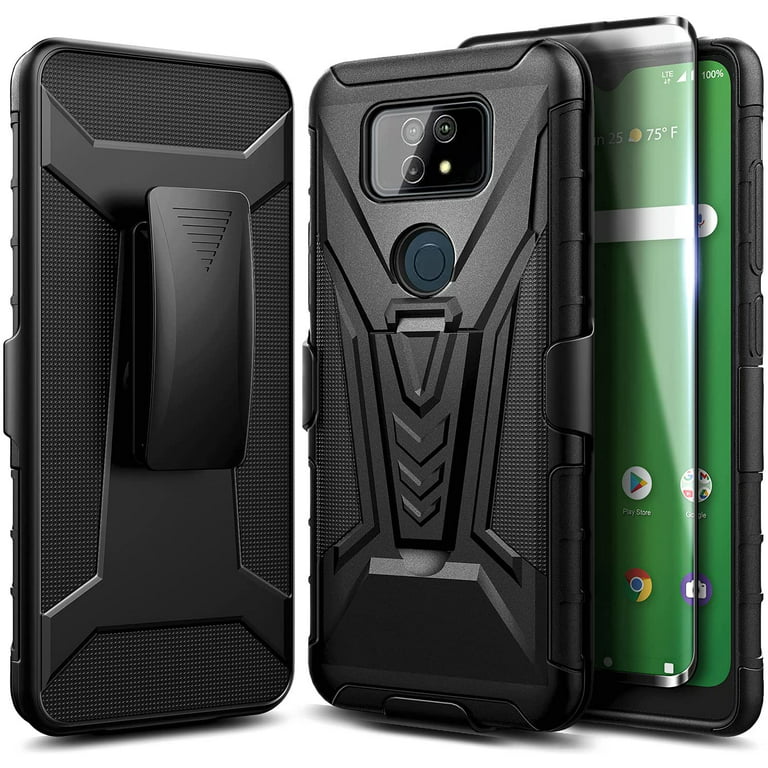 Cricket Ovation 2 / AT&T Maestro Max (2021) Phone Case with Tempered Glass  Screen Protector (Full Coverage), Nagebee Belt Clip Holster with Kickstand,  Heavy Duty Shockproof Armor Rugged Case (Black) 