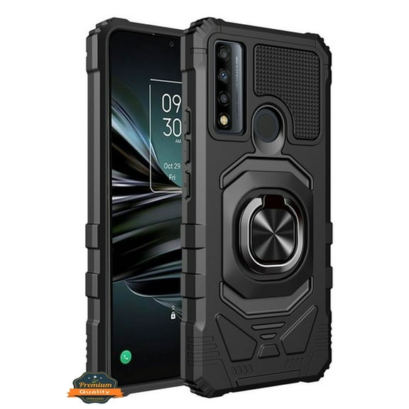 For Cricket Ovation 3, AT&T Motivate Max Hybrid Magnetic Car Mount Ring Kickstand Stand Holder Armor [Military Grade] Phone Case Cover by Xpression - Black