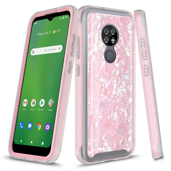 Cricket Ovation Case, AT&T Radiant Max Case, Rosebono Graphic Design Shockproof Impact Resistant Protective Full-Body Rugged Clear Hybrid Bumper Case for Cricket Ovation (Pink Shell)