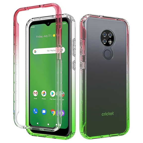 Cricket Ovation Case, AT&T Radiant Max Case, Rosebono Full-Body Rugged Ultra Transparency Hybrid Case With Built-in Screen Protector for Cricket Ovation / AT&T Radiant Max (Red/Green)