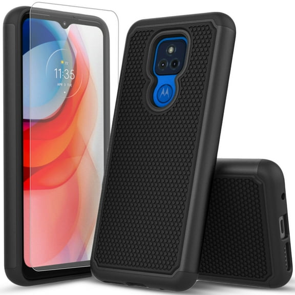 Cricket Ovation Phone Case, Military Grade 6 Feet Drop Test Protection Dual Layer Cover with [Temerped Glass Screen Protector]-Black