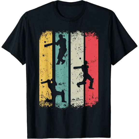 Cricket Player Retro Cricket Silhouette Cricketing T-Shirt men and women can wear, black, white, gifts