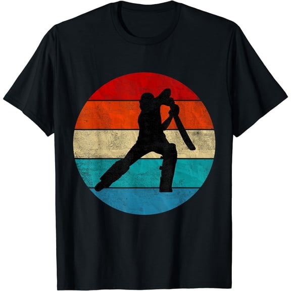 Cricket Player Silhouette Vintage Retro Sunset, Funny T-Shirt mens t hirt men，black，women，misfits，journey ，boys