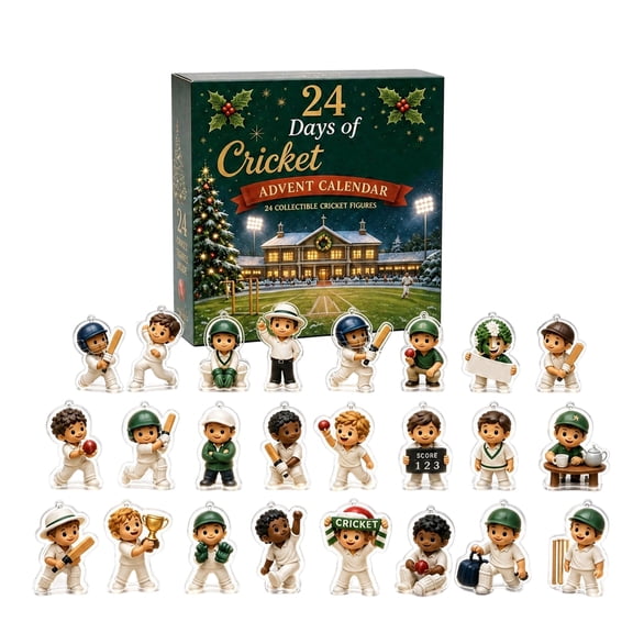 Cricket Sport Advent Calendar, 24 Days Holiday Countdown Blind Box with Wicket Bat Ball Charms for Christmas Tree Hanging Sports Fan Gift