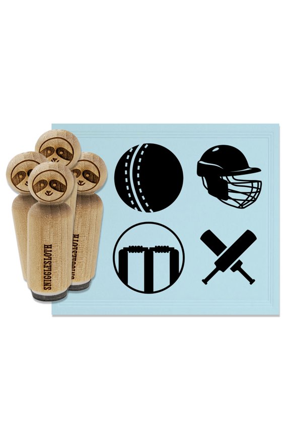 Cricket Sport Bats Helmet Ball Stumps Wicket Rubber Stamp Set for Scrapbooking Crafting Stamping - Mini 1/2 Inch