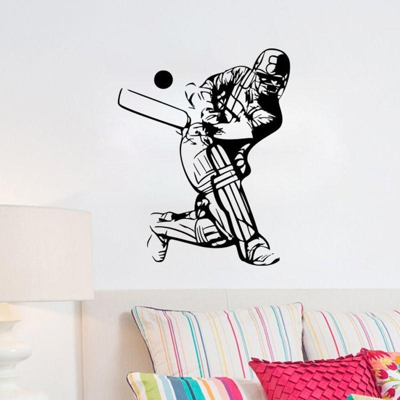 Cricket Sport Player Wall Sticker Home Decor Kids Children Art Murals ...