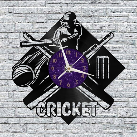 Cricket Sports Vinyl Wall Clock, Vinyl Record Clock Wall Art Silent & Non-ticking(12 inchs P)