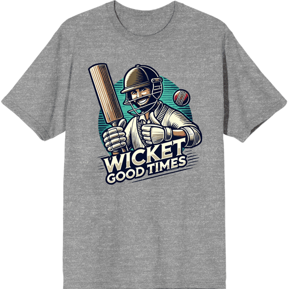 Cricket Sports Wicket Good Time Adult Heather Gray Crew Neck Short Sleeve Tee-Medium