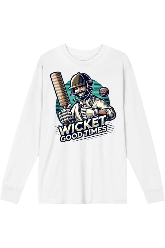 Cricket Sports Wicket Good Time Adult White Crew Neck Long Sleeve Tee-3XL