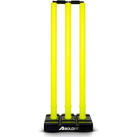 Cricket Stumps with Stand Cricket Kit Plastic Wickets for Cricket Standard Wickets for Cricket Ground, Match, Tournament Stump with Stand & Bails- Fluorescent Green -Plastic Wickets Set
