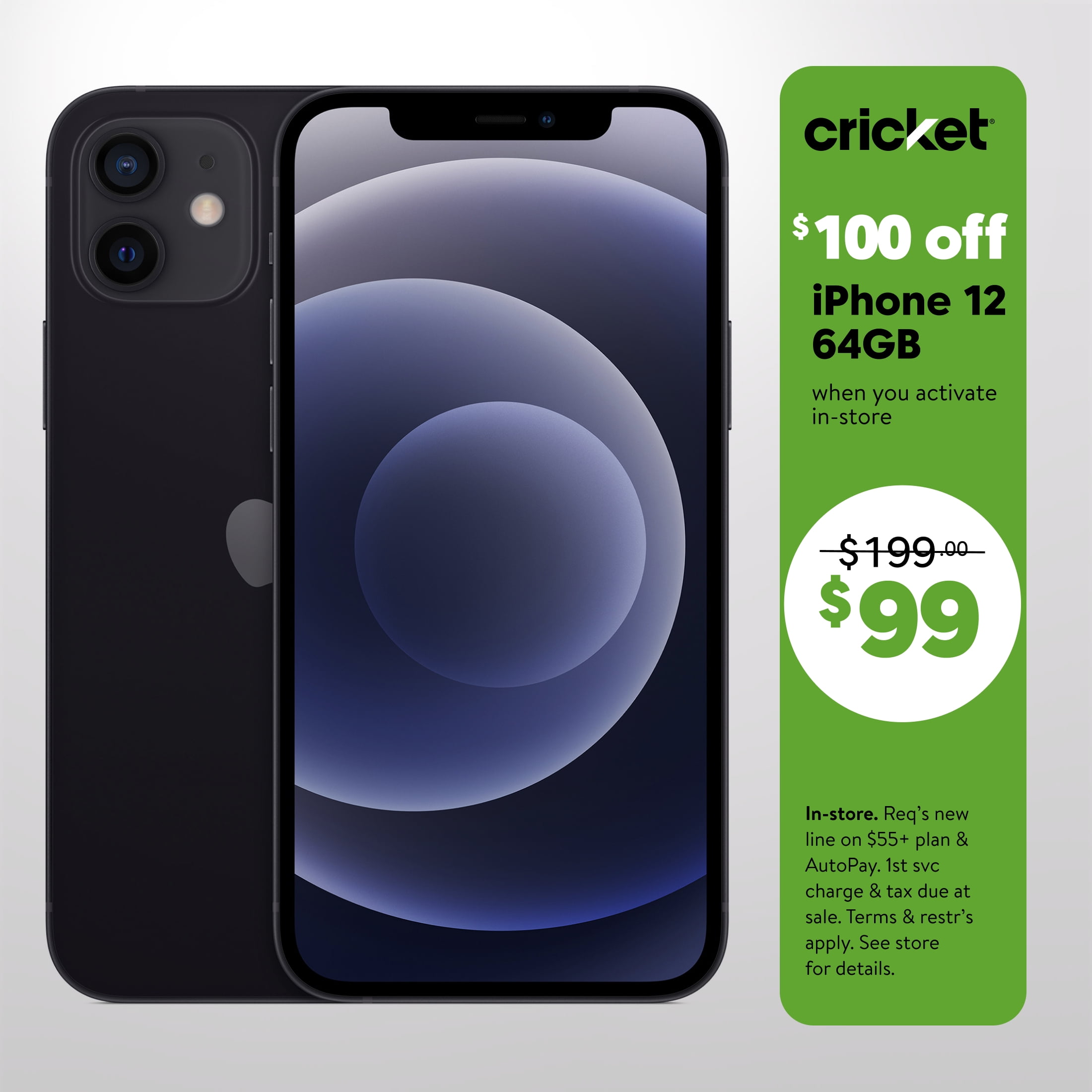 Cricket Wireless Apple iPhone 12, 64GB, Black - Prepaid Cricket Wireless Apple iPhone 12, 64GB, Black - Prepaid