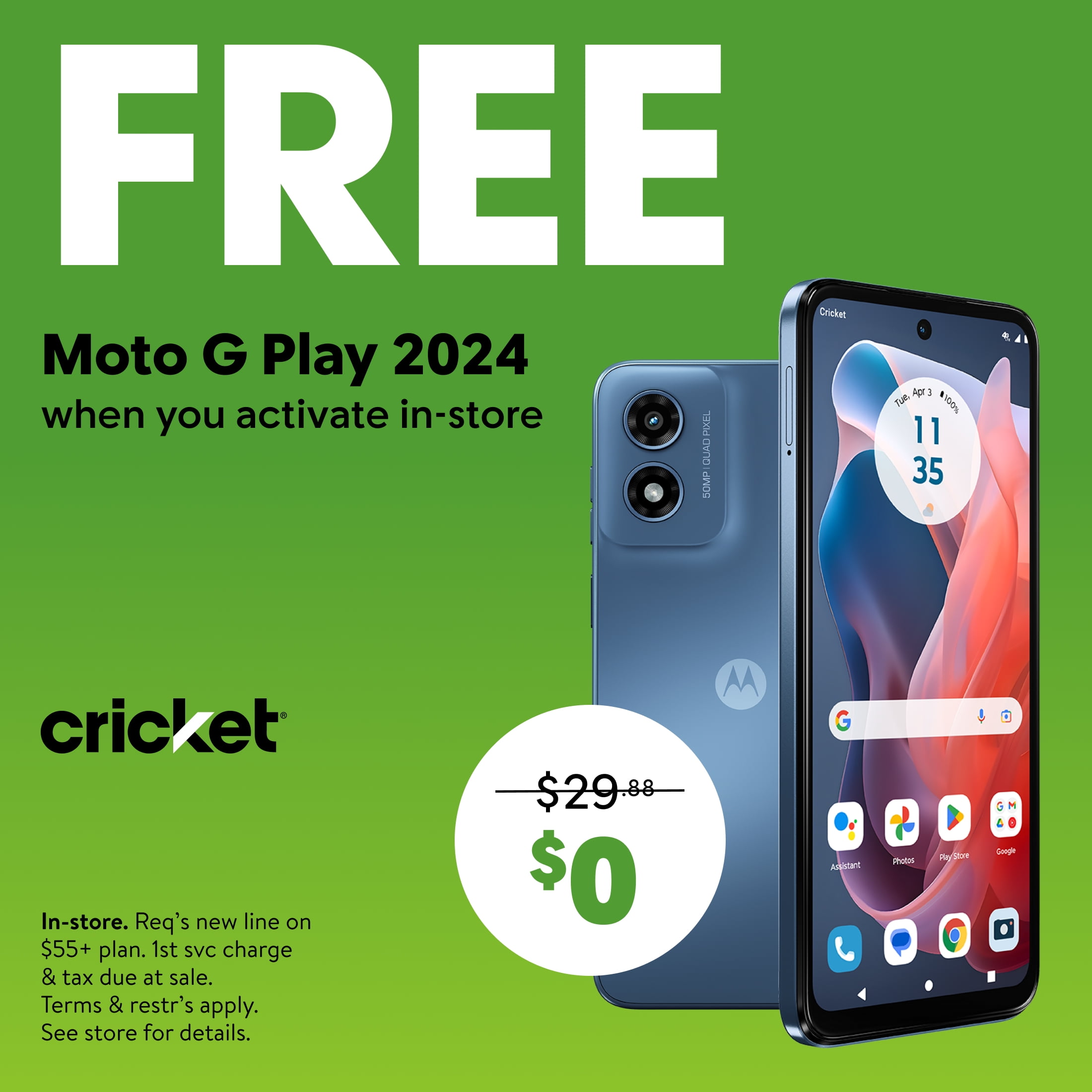 Cricket Wireless Moto G Play 2024, 64GB, 4GB RAM, 