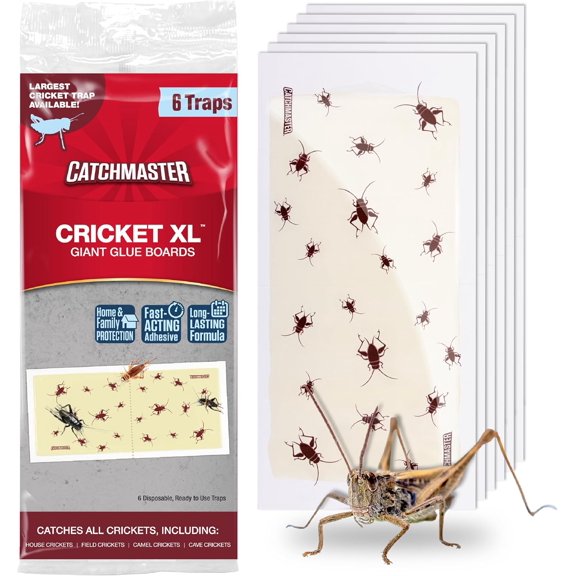 Cricket XL Giant Glue Boards 6-Pk, Adhesive Bug Catcher Cricket Traps Indoor, Sticky Trap for Inside Your Home, Bulk Insect Killer, Insect Traps for House & Garage, Pest Control for Home