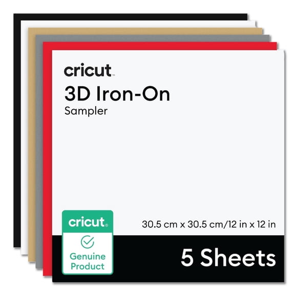 Cricut 3D Iron-On Vinyl Sampler, Bold, 12" x 12" Sheets, 5 Count