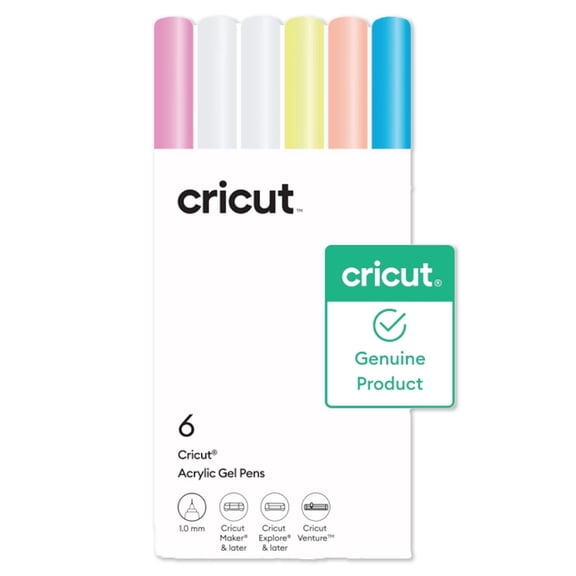Cricut Acrylic Gel Pens Set, Cricut Maker and Explore Pens, 1.0 mm Fine Tip, Multicolor, 6 Count