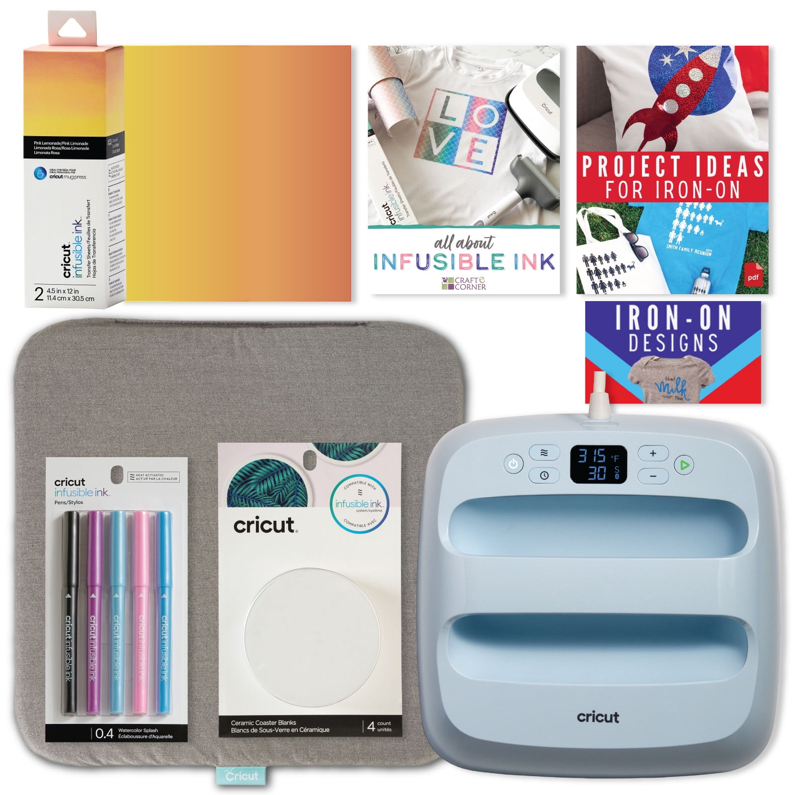  Cricut EasyPress 2 Infusible Ink Bundle, 2 Heat Press,1 Easy  Press Mat, Transfer Sheets (2), Infusibe Ink Fine Point Pen (5) and Ink  Coaster Blanks (4) Square