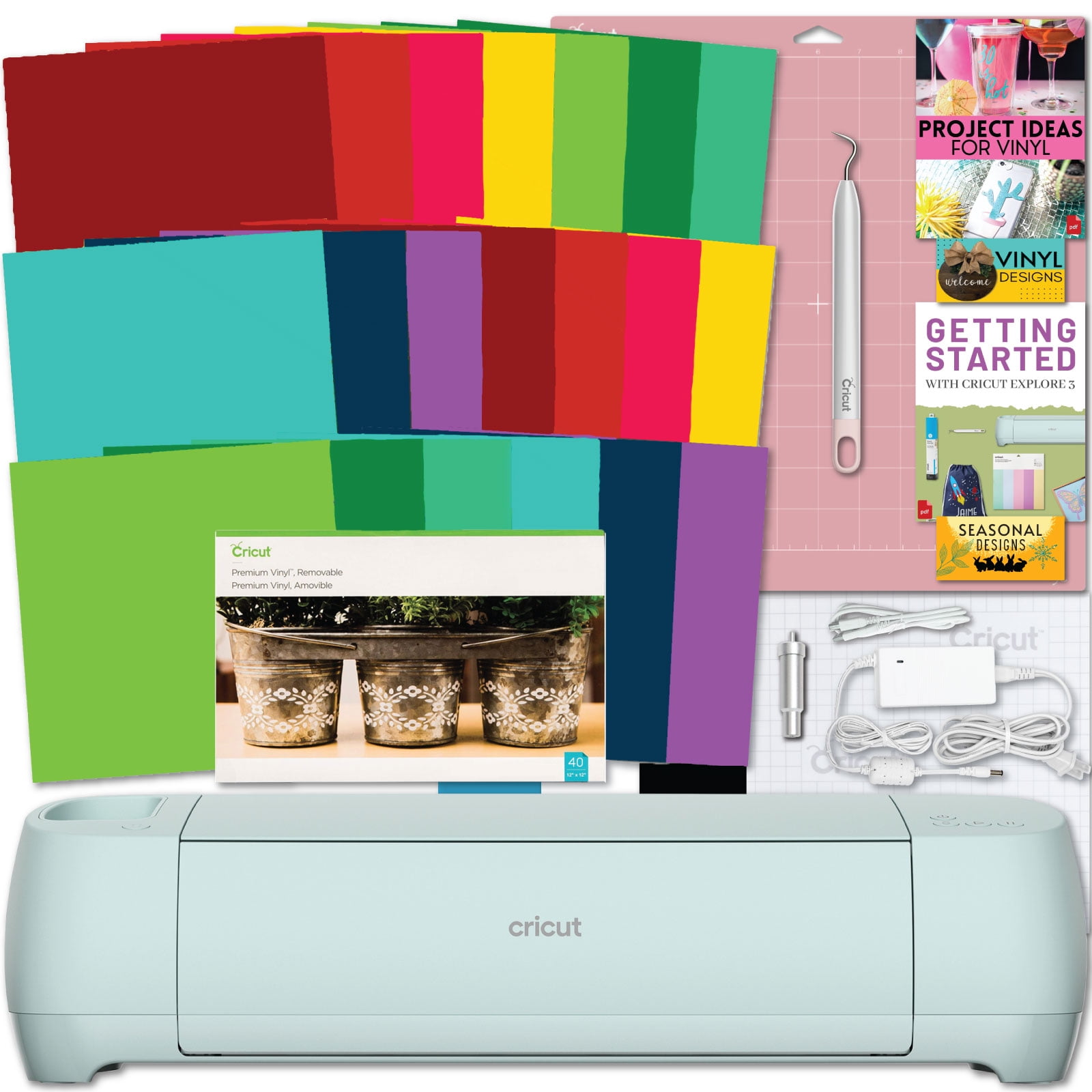 Open Box Cricut Explore 3 Craft Cutting Machine with Vibrant Vinyl 20 Sheet Pack Bundle