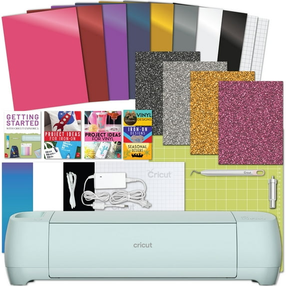 Cricut Explore 3 Craft Cutting Machine with Vinyl and Heat Transfer Vinyl Sheets Bundle