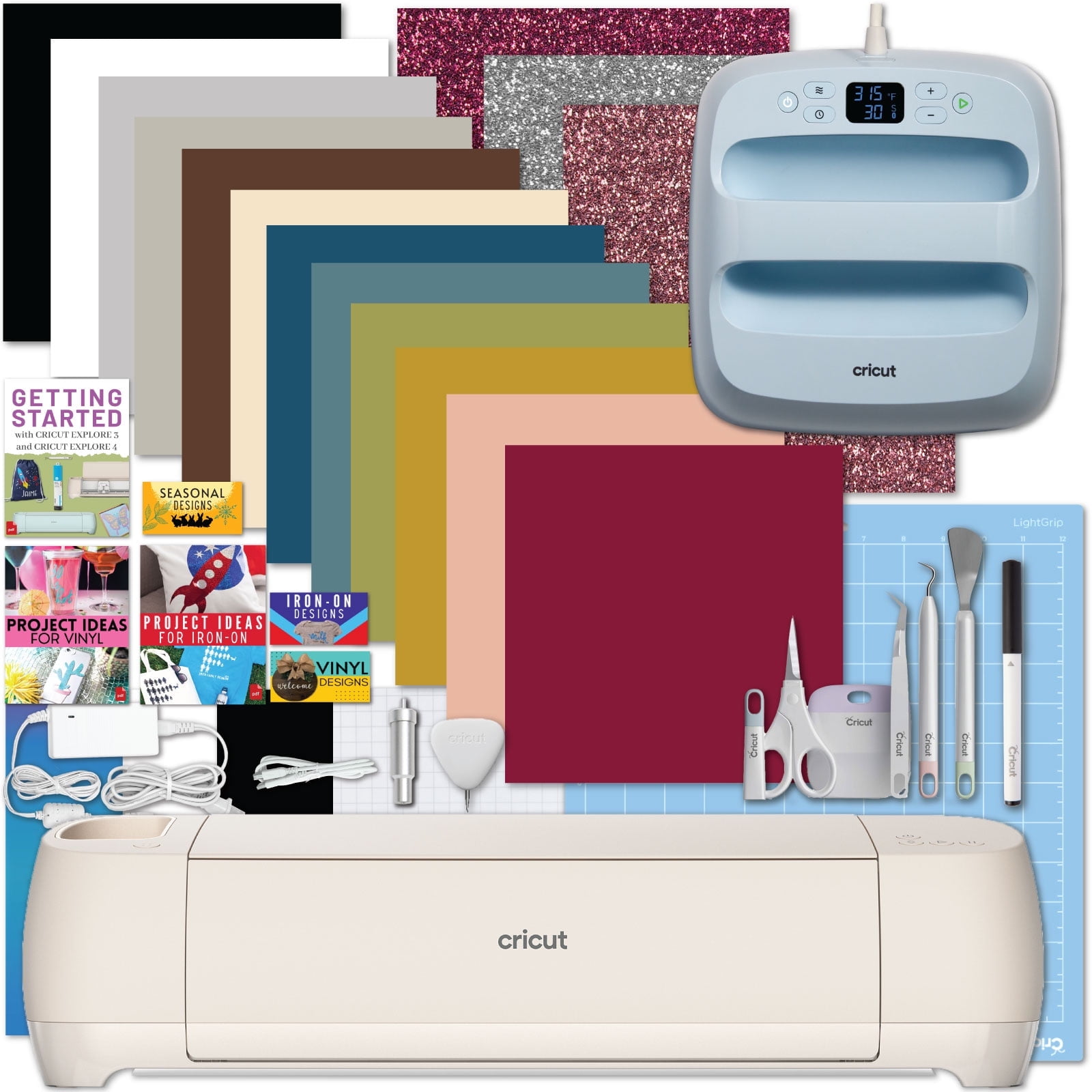 Cricut Explore 4 with EasyPress 3 Heat Press and Materials Bundle Corded Electric Cutting Machine