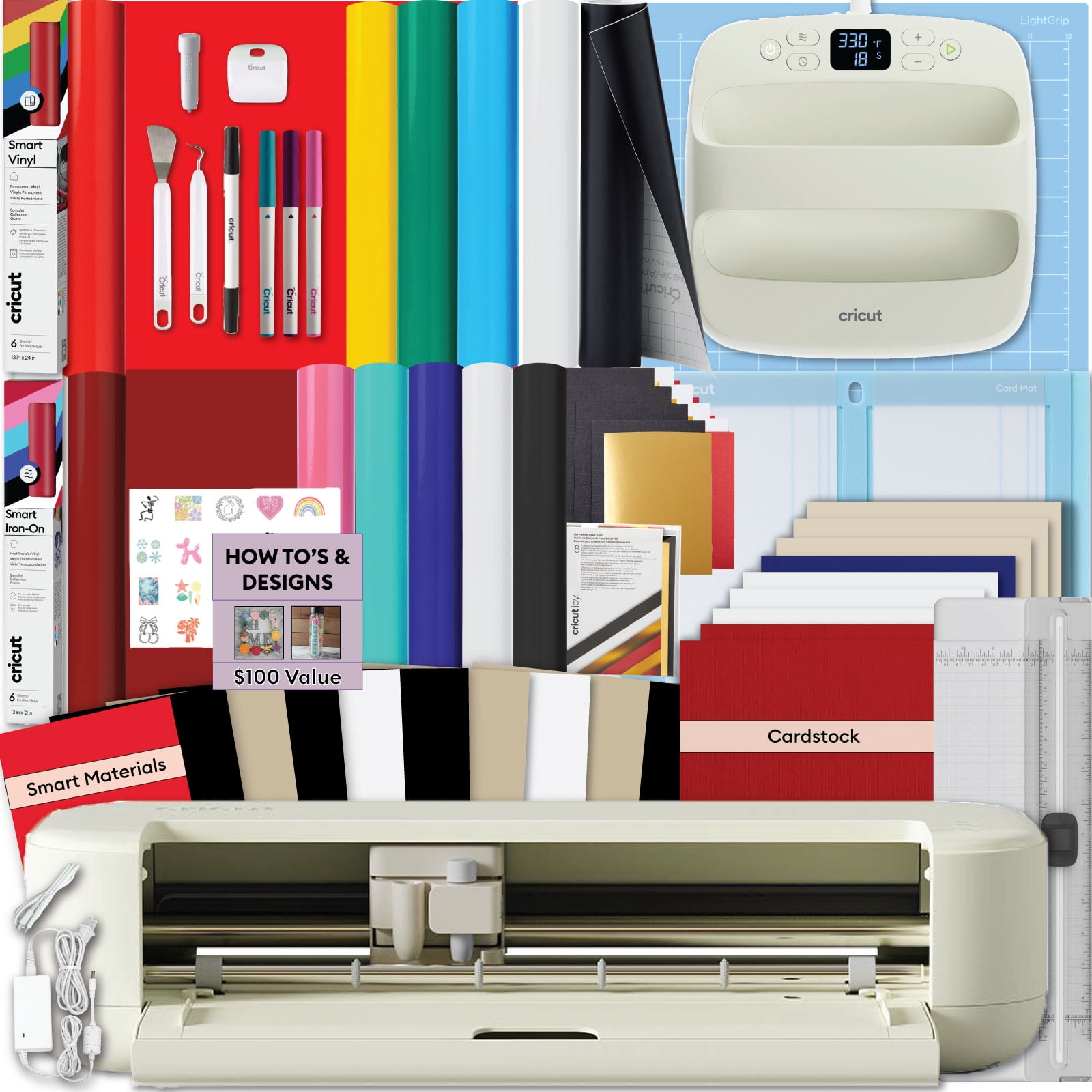 Cricut Explore 5 Cutting Machine Essentials Bundle with EasyPress 9x9 Heat Press and Rainbow Smart Vinyl & Iron-On - Die-Cutting Machine for HTV