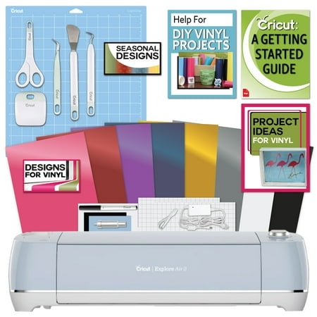 Cricut Explore Air 2 Blue Machine Bundle-Beginner eGuide, Tool Kit, Vinyl, Designs