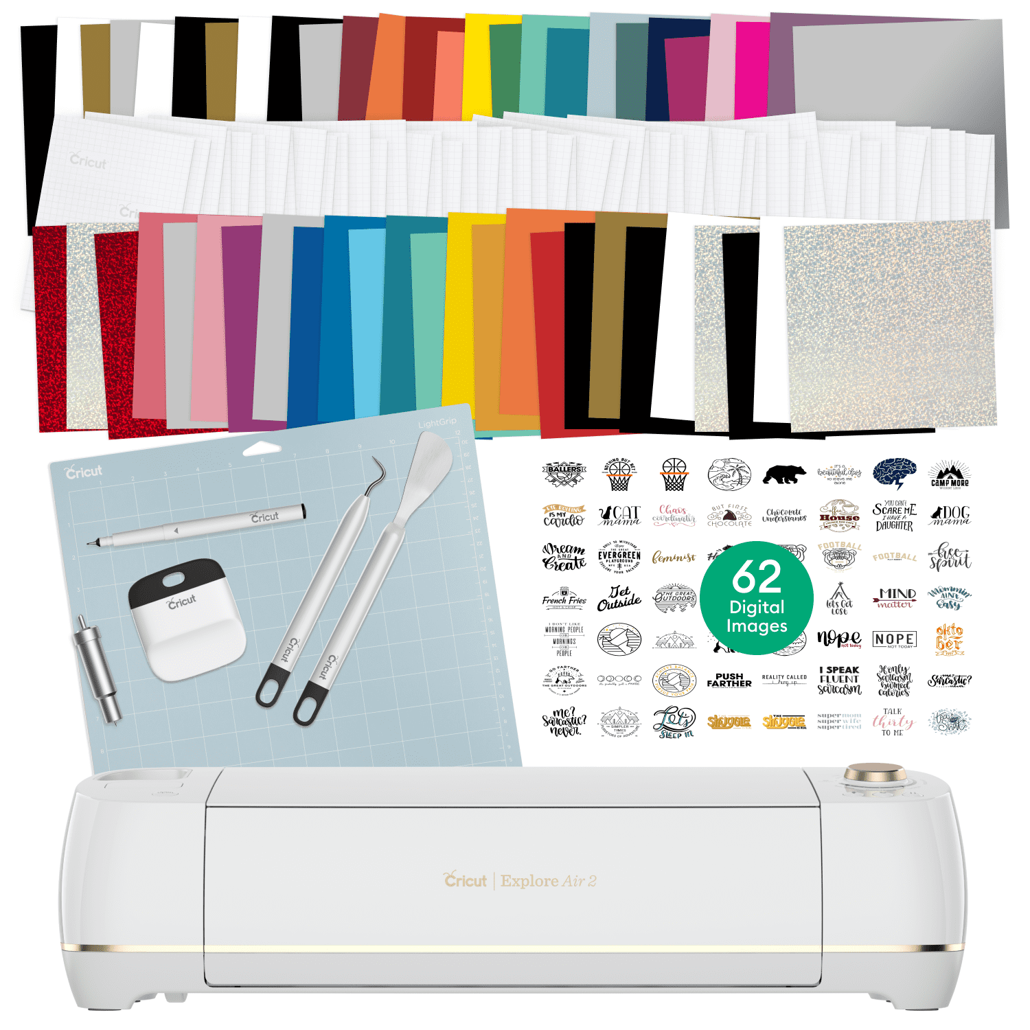 Cricut Explore Air 2 Bundle Cutting Machine with 100 Pieces of Vinyl and  Tools