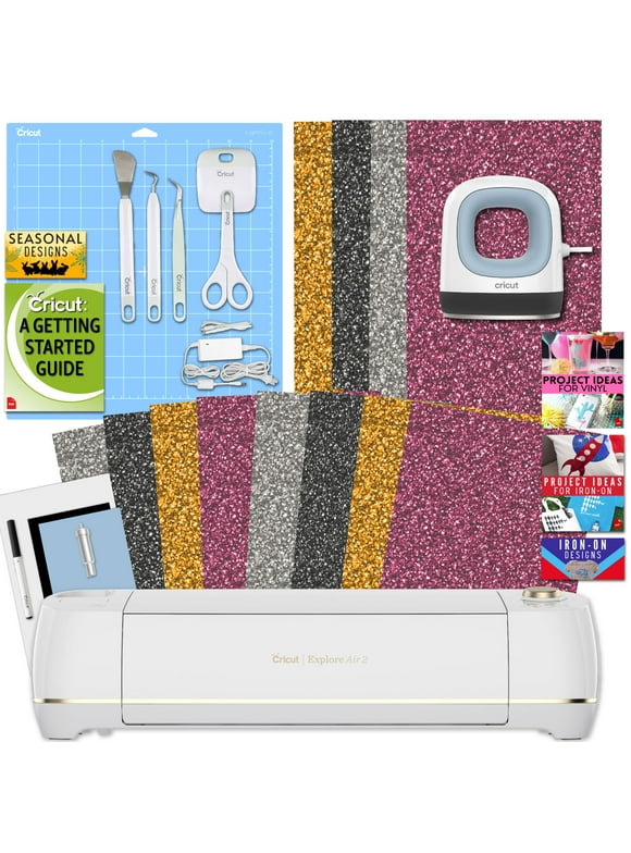 Cricut Explore Air 2 Machine with EasyPress Mini, Glitter Iron-On Sampler Pack and Tool Kit Bundle