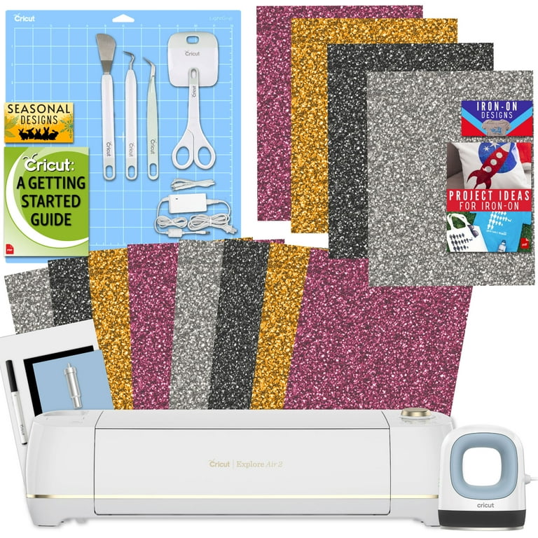 Cricut Explore Air 2 Bundle - Craft Cutting Machine with Tool Kit, Vinyl,  Glitter Iron-On, Pen Set, and Materials to Get Started