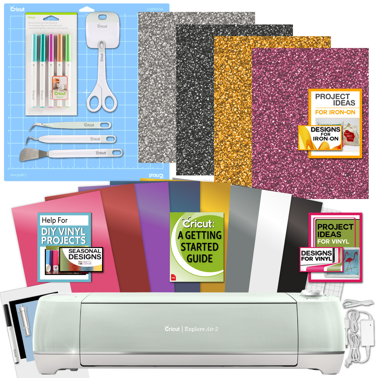Cricut Explore Air 2 Machine with Iron-On and Vinyl Sampler Packs, Tool Set and Pens Bundle - image 1 of 7