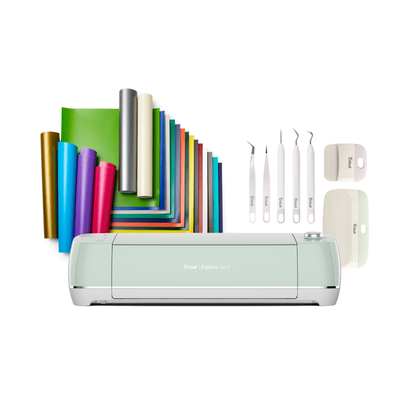 Cricut Explore Air 2 Mint Machine Bundle, Includes 20-pc Vinyl Value Pack & Essential Tool Set