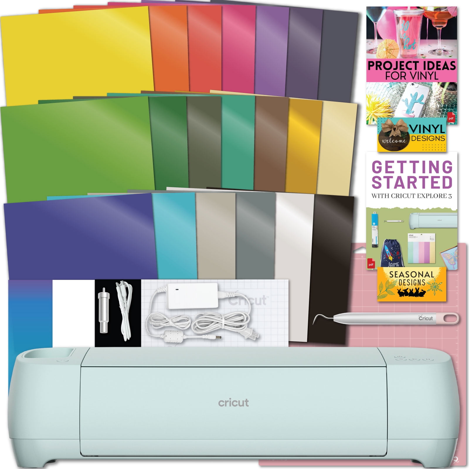 Cricut Explore 3 Craft Cutting Machine with Vibrant Vinyl 20 Sheet Pack Bundle