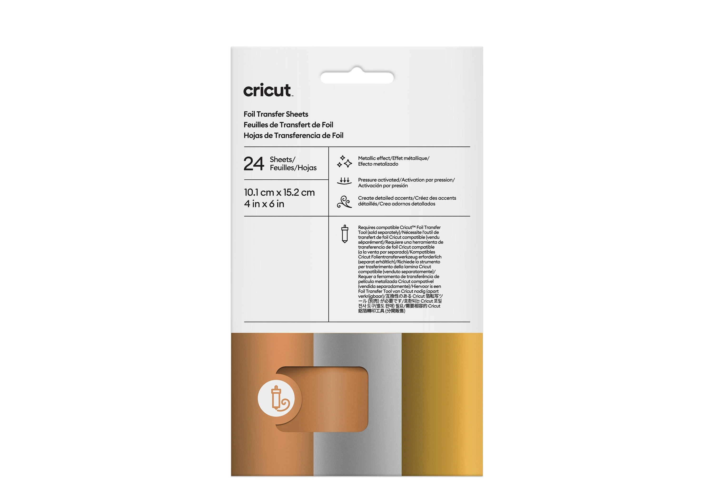 Cricut® Foil Transfer Sheets Sampler, Metallic (24 ct), 4" x 6",Sampler
