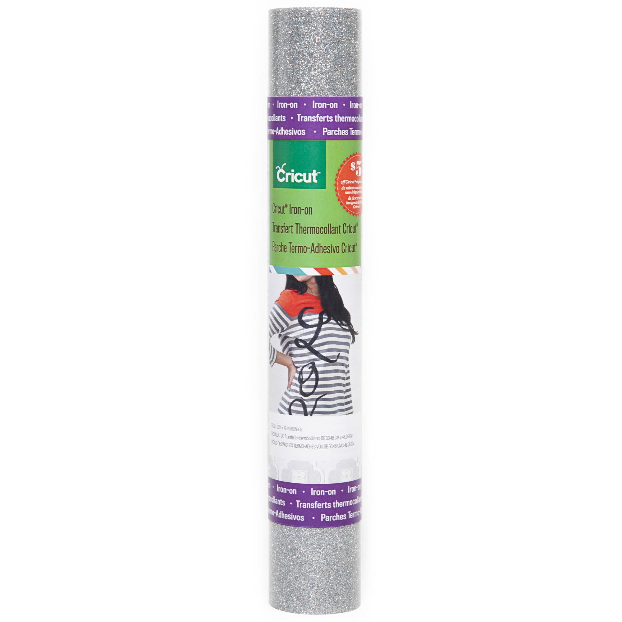 Cricut Glitter Iron-On Vinyl Roll, 12" x 19" - Silver - Walmart.com