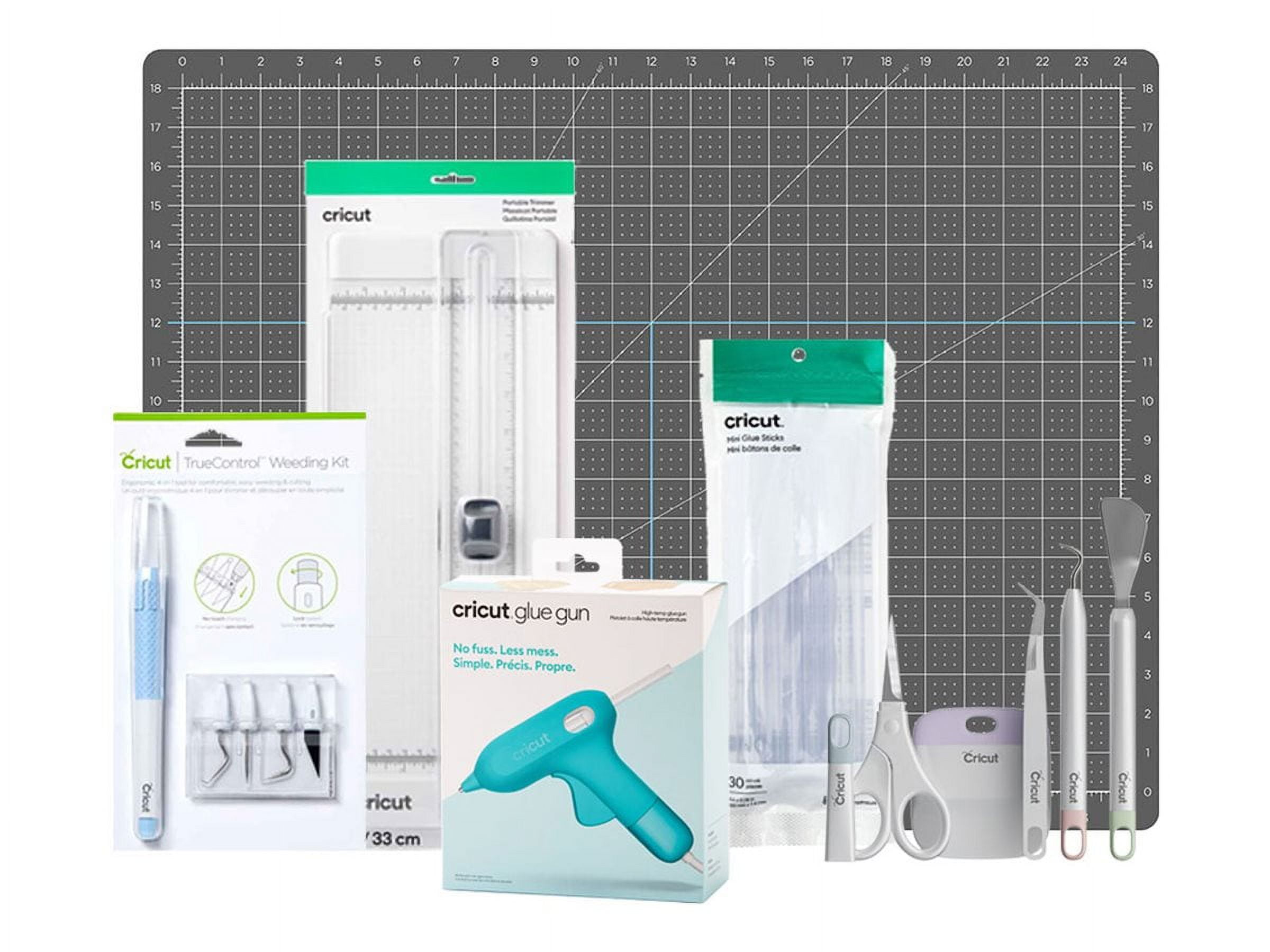 Cricut Glue Gun Essentials Bundle with Craft Cutting Mat + Trimmer + Mini Glue Sticks + TrueControl Weeding Tool Set + 5PC Tool Set