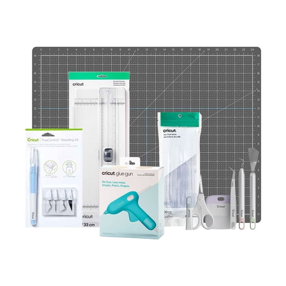 Cricut Glue Gun Essentials Bundle with Craft Cutting Mat + Trimmer + Mini Glue Sticks + TrueControl Weeding Tool Set + 5PC Tool Set