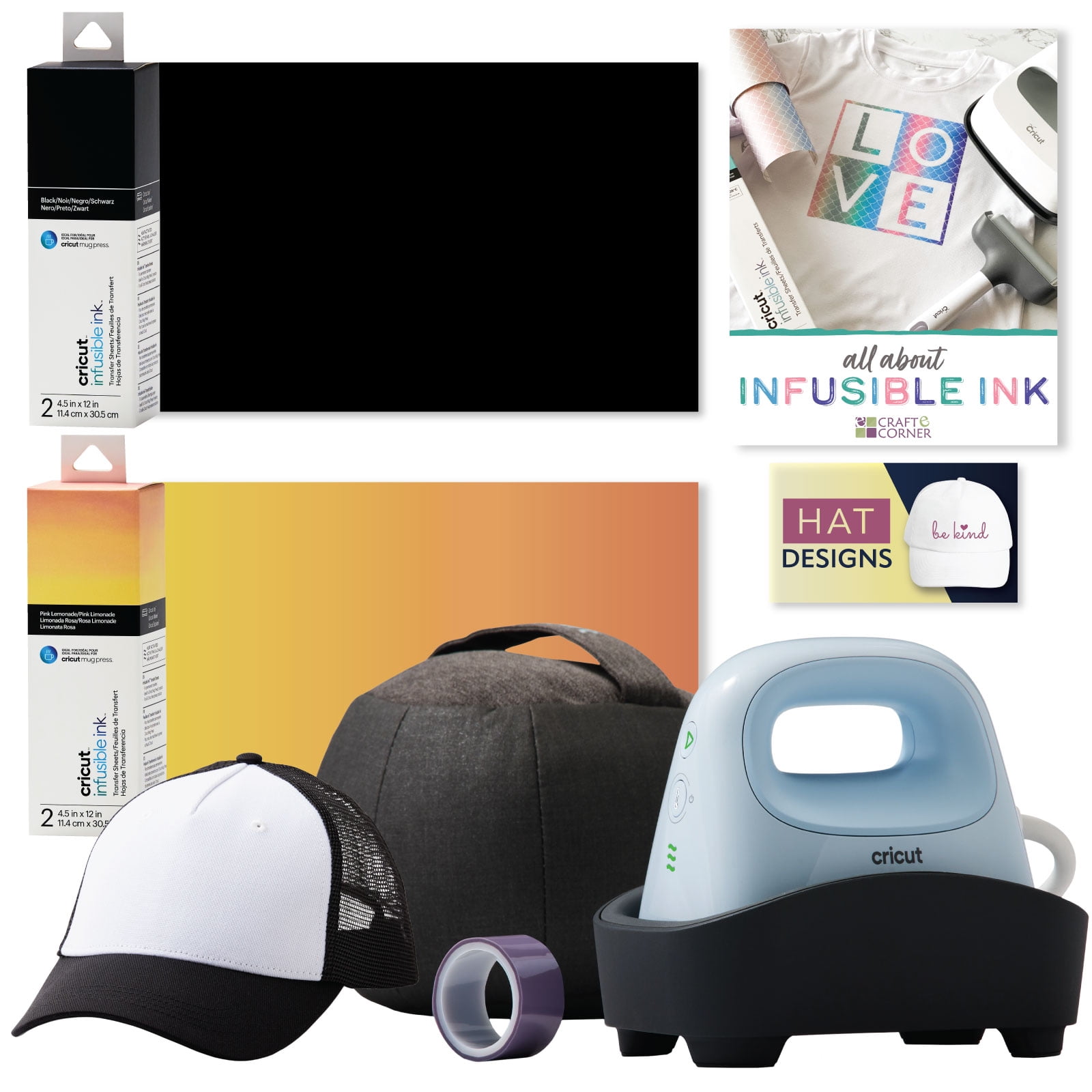 Cricut Hat Press Machine with Infusible Ink and Trucker Hat Bundle, Size: Standard, Blue