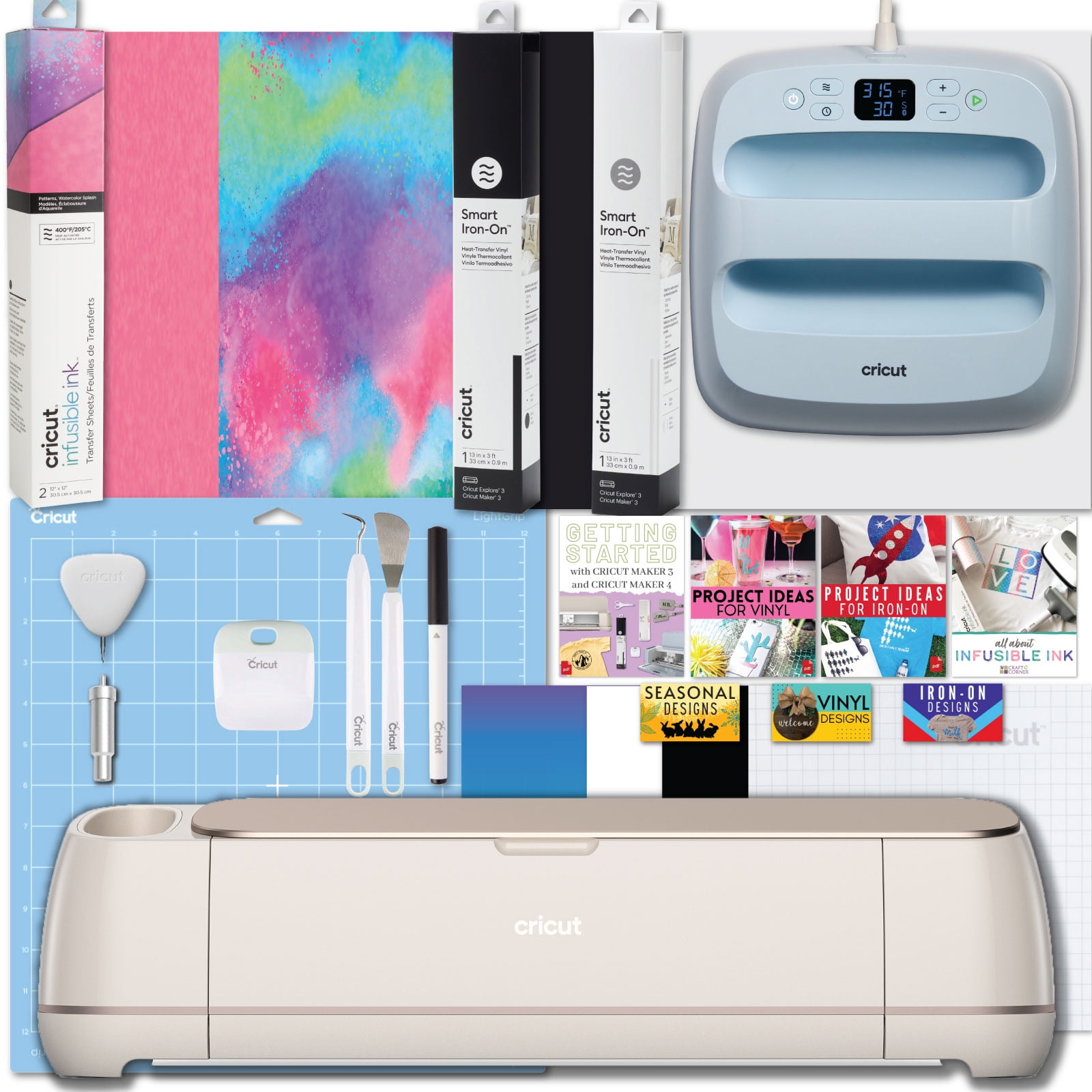 Cricut Maker 4 Electric Die-Cut Machine and Easy Press 3 with Heat Transfer Materials Bundle