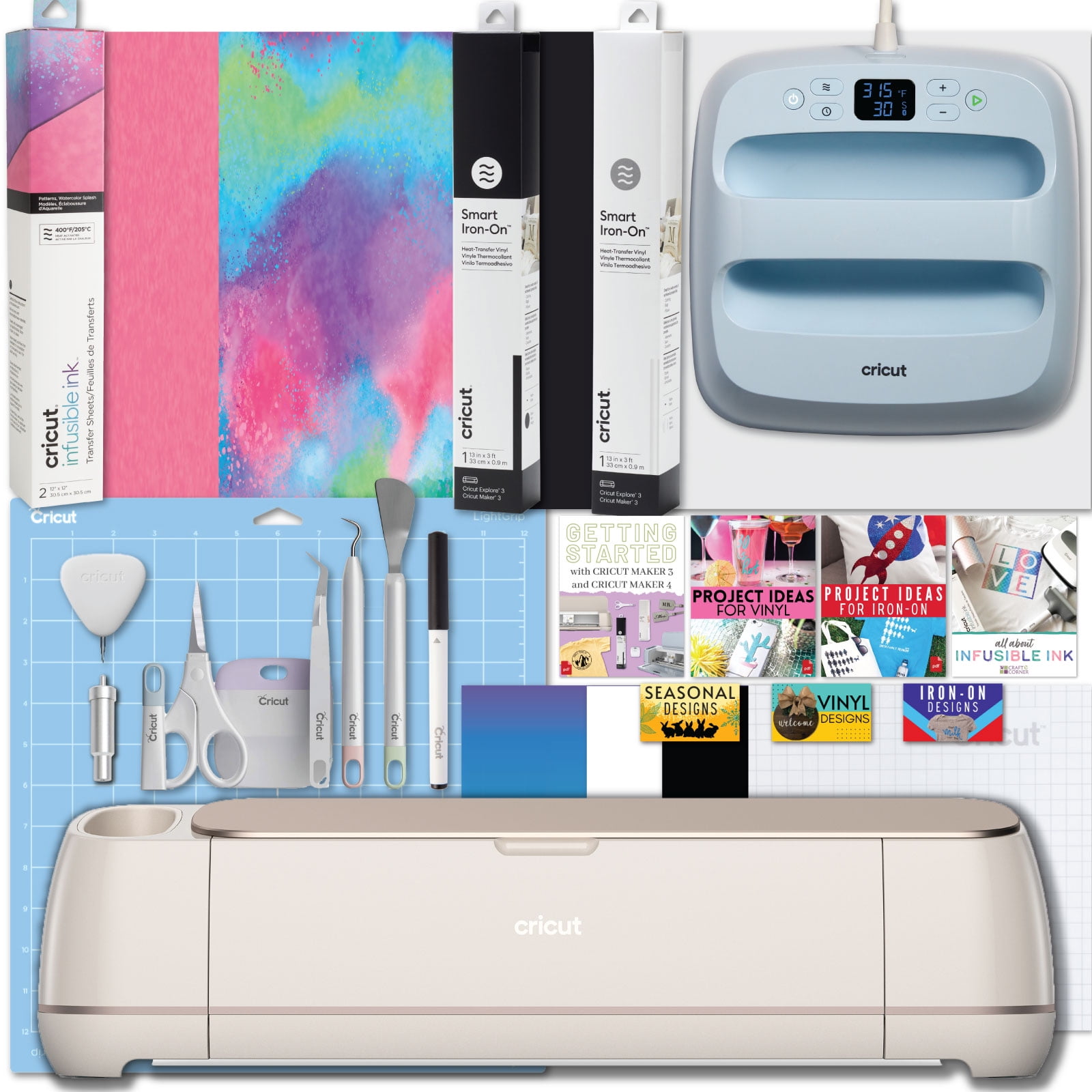 Cricut Maker 4 Electric Die-Cut Machine and Easy Press 3 with Heat Transfer Materials Bundle