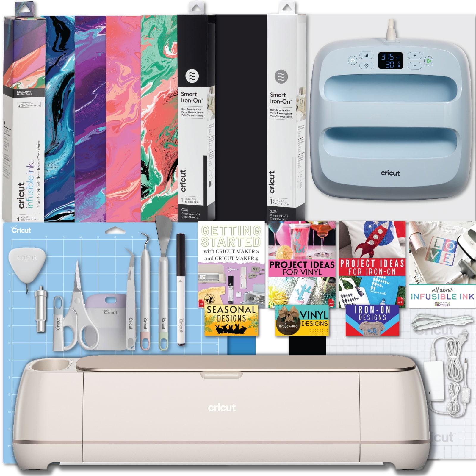 Cricut Maker 4 Electric Die-Cut Machine and Easy Press 3 with Heat Transfer Materials Bundle