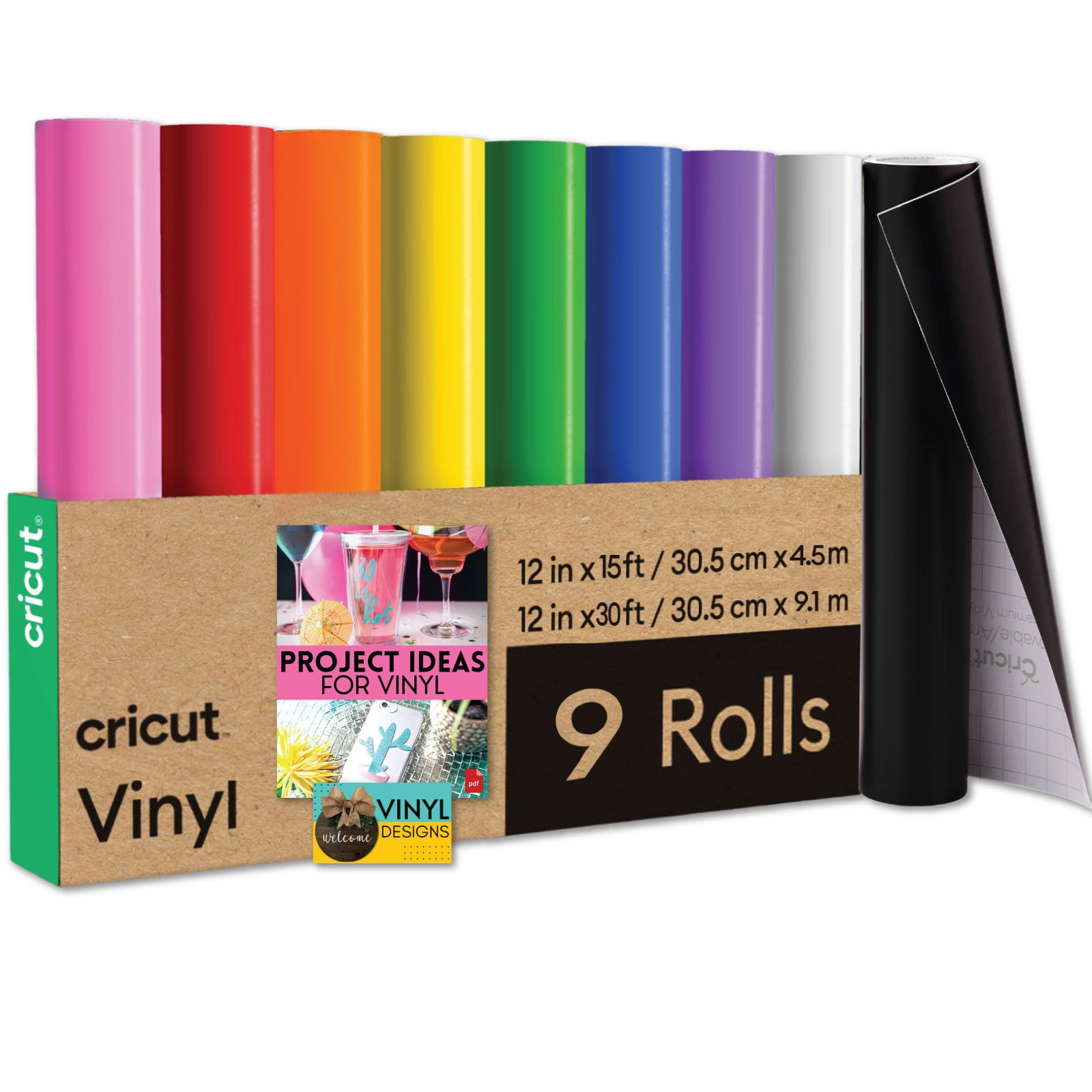 Cricut Premium Vinyl Rolls Bundle - Rainbow 15 Foot Adhesive Vinyl Rolls