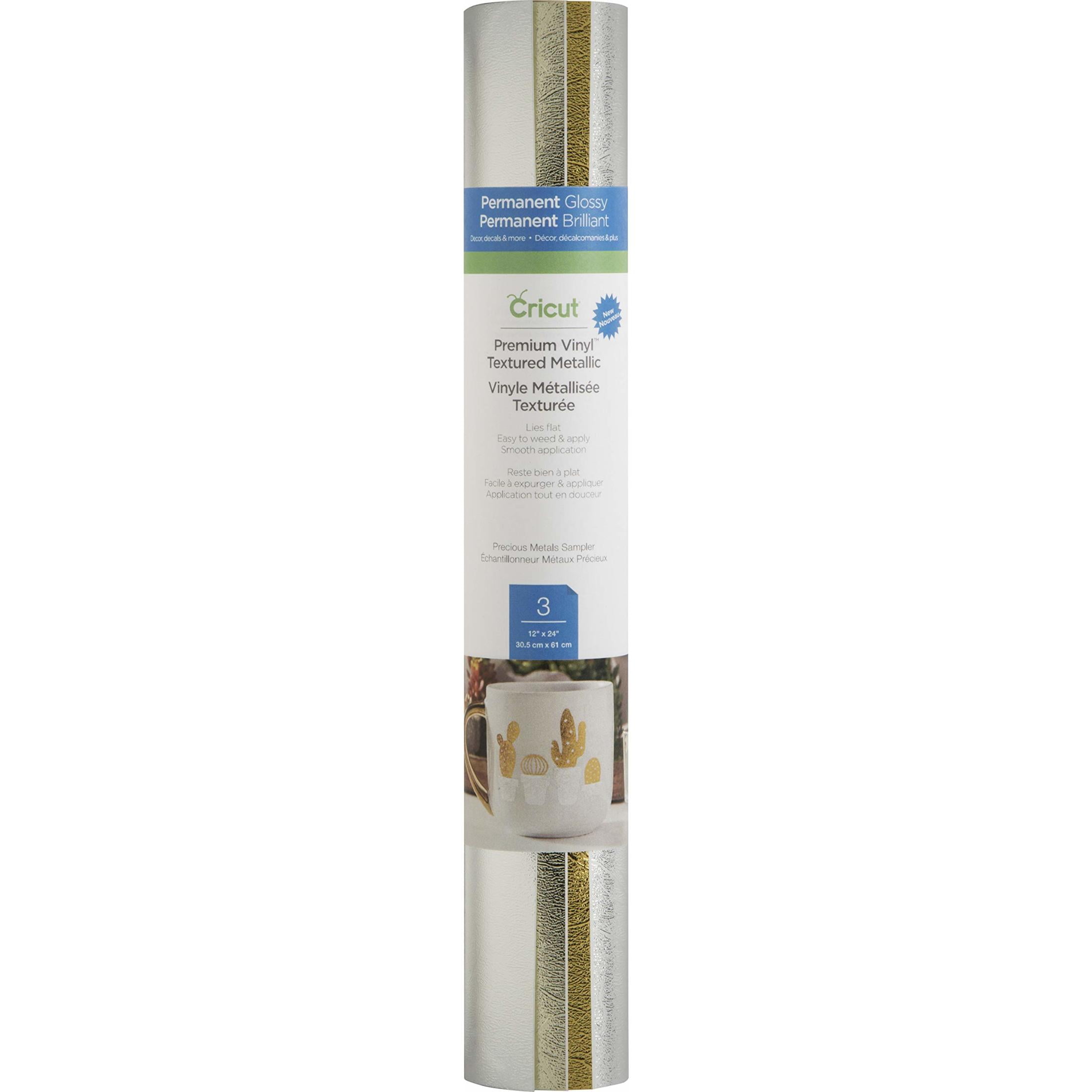 Cricut Premium Vinyl Textured Metallic Sampler, Precious Metals  Permanent, 12" x 24"