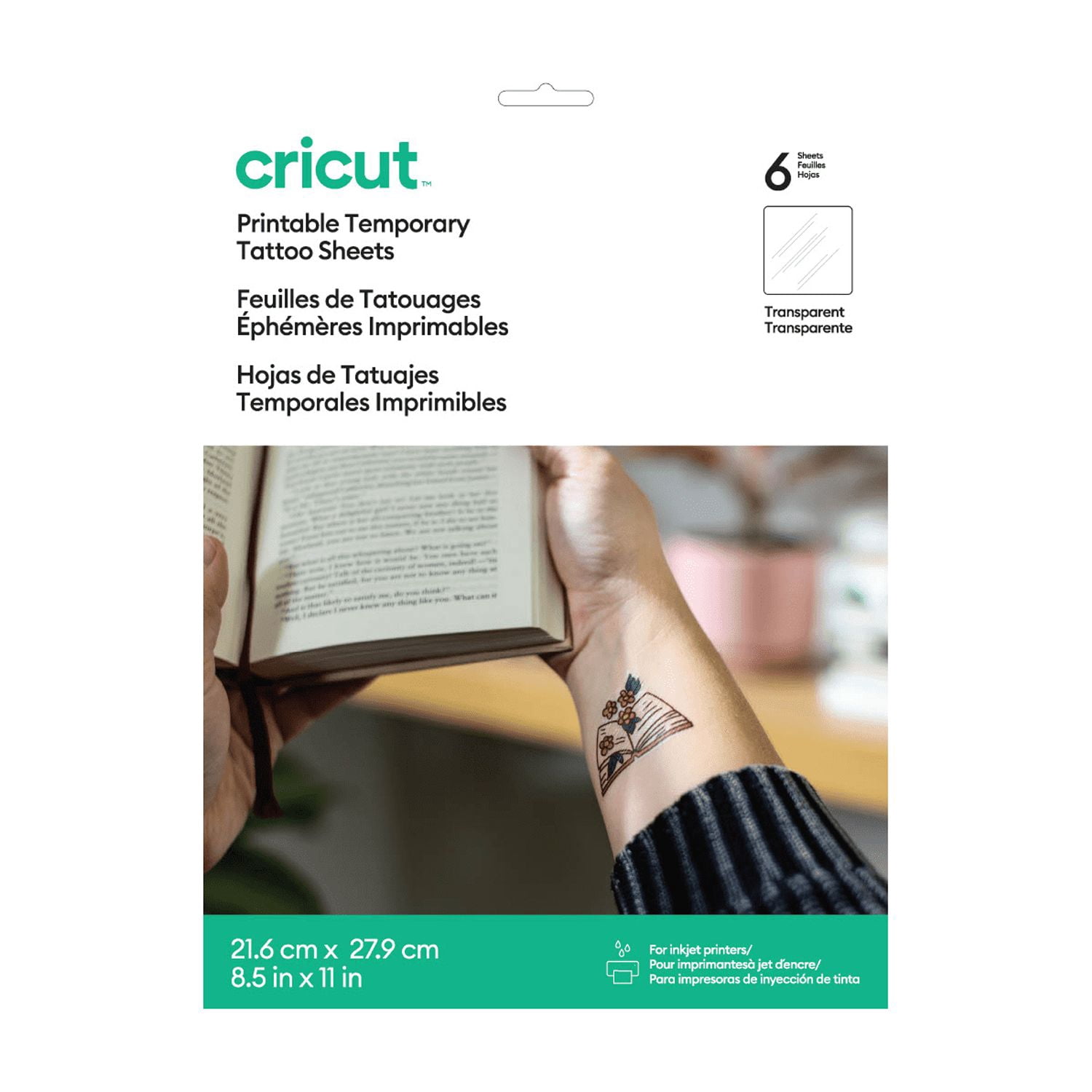 Cricut Printable Tattoo Transfer Paper, 8.5 X 11 (6), 8.5" x 11",Transparent