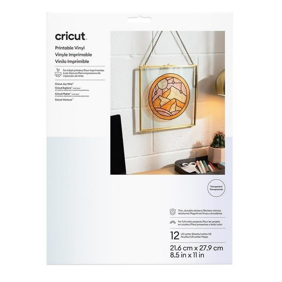 Cricut Printable Vinyl - US Letter (12 ct), 8.5" x 11",Transparent