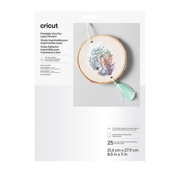 Cricut Printable Vinyl Sheets, White Adhesive Vinyl Sheets for Stickers, 8.5 in x 11 in, 25 Count